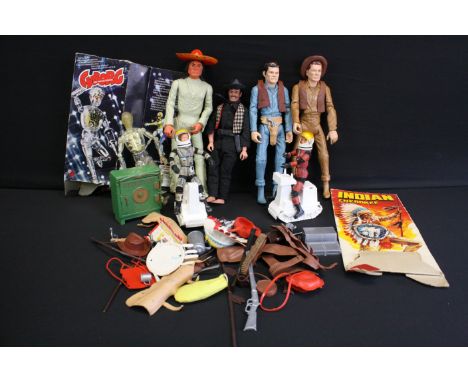 Three Marx Action figures to include Mike Hazard with accessories, Johnny West with accessories &amp; Indian Cherokee with ac