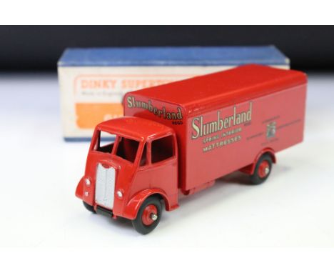 Boxed Dinky Supertoys 514 Guy Van diecast model with Slumberland decals, in red with red hubs, decals &amp; diecats ex, box g