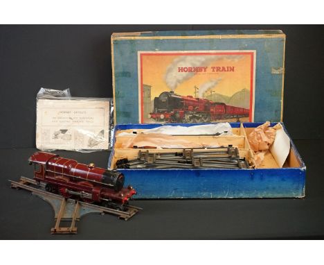 Hornby O gauge Clockwork Passenger Train Set with Royal Scot locomotive, 2 x coaches and track, replacement box 