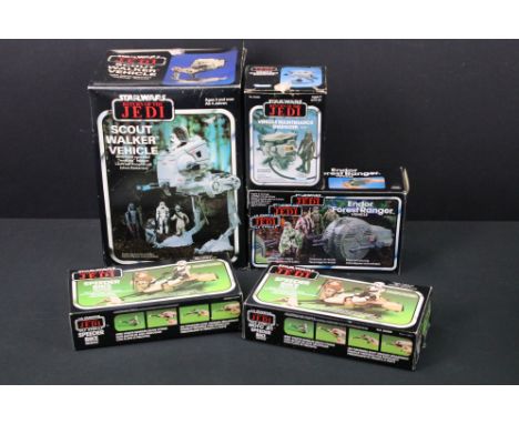 Star Wars - Four boxed original Star Wars Tri Logo Return Of The Jedi vehicle sets to include Scout Walker complete (no instr