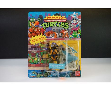 Teenage Mutant Hero Turtles - Original carded Playmates Bandai TNMT Wacky Action Sewer Swimmin' Donatello figure, punched, UK