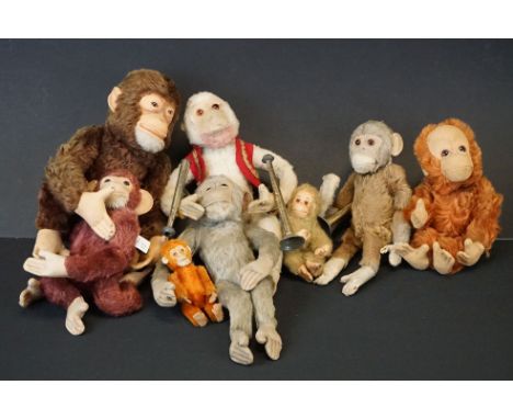 Steiff ' Jocko ' Chimpanzee with button and tag to ear, 27cm high together with Six further Soft Toy Chimpanzees / Monkeys, s