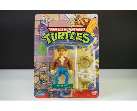 Teenage Mutant Hero Turtles - Original carded Playmates Bandai TNMT Ace Duck figure, unpunched, 20 back, UK 'Hero' version, v