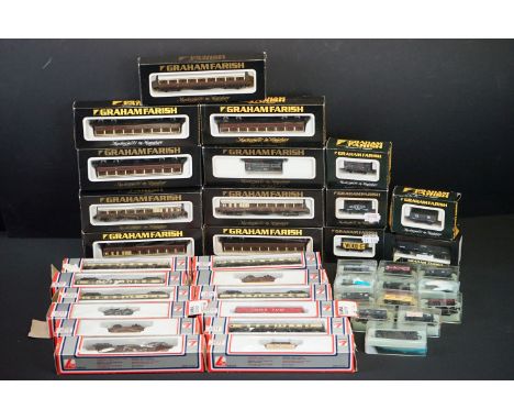 38 Boxed / cased N gauge items of rolling stock to include 14 x Graham Farish, 12 x Lima and 12 x Peco examples, features coa