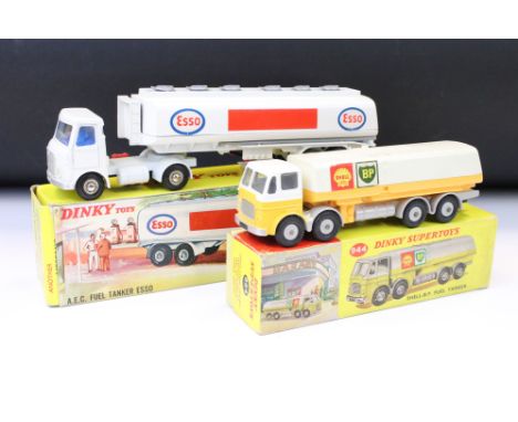 Two boxed Dinky Tanker diecast models to include Supertoys 944 Shell BP Fuel Tanker and 945 AEC Fuel Tanker ESSO, both excell