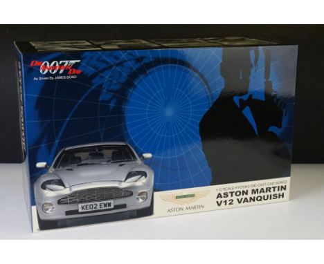 Boxed Kyosho James Bond 007 Aston Martin V12 Vanquish 007 Bond Car (Silver) diecast model, 1:12 scale, item no. 08603S, with 