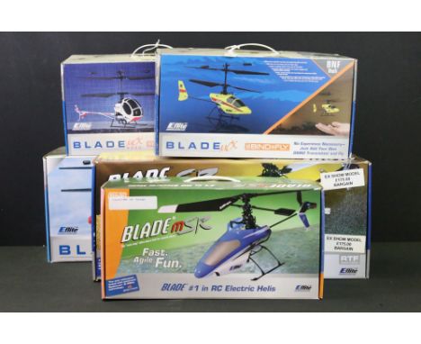 Radio Control - Five boxed E-Flite R/C helicopters to include Blade SR RTF (Ready-to-fly) - EFLH1500UK2 (model missing bodywo