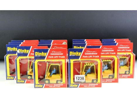 Ex Shop Stock Dinky - 16 Boxed Dinky 404 Climax Conveyancer Fork Lift Truck diecast models, ex with a couple of boxes showing