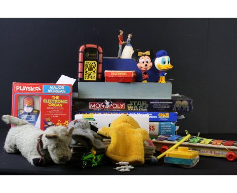 Collection of Board games, puppets, teddys &amp; comics to include Marvel Get Along Gang Comics, Fisher Price Pull A Tune, So