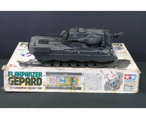 Boxed &amp; built Tamiya Radio Control R.C Flakpanzer Gepard tank model, 1/16 scale, no. RT1603, with instructions (base of t