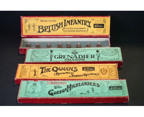 Four boxed Britains ' British Soldiers ' metal figure sets to include No. 34 Grenadier Guards (figures gd, some paint chips, 