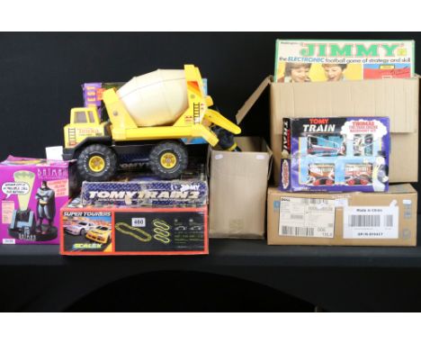 Collection of mixed figures, trains &amp; games to include 9 x boxed Tomy Train items, boxed Playmobil 3789 with  4 x unboxed