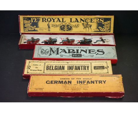 Four boxed Britains ' Regiments Of All Nations ' metal figure sets to include No. 1613 British Infantry In Action (charging) 