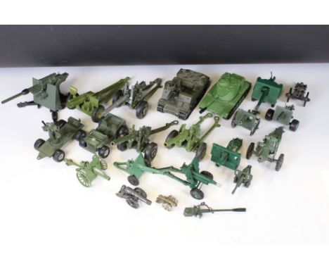 Around 20 circa 60/70s military diecast models and artillery to include Corgi, Lone Star, Solido etc, in a good play worn con