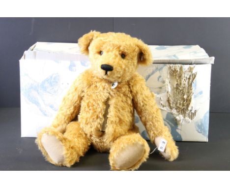 Steiff - Boxed Steiff 1908 Replica Hot Water Bottle Bear with black Steiff tag to ear, bear vg, box tatty 