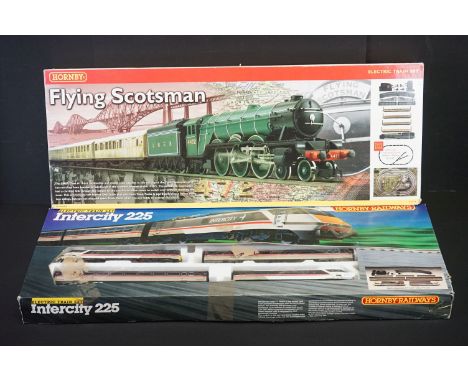 Two boxed Hornby OO gauge electric train sets to include R1039 Flying Scotsman (no track) and Intercity 225 containing locomo