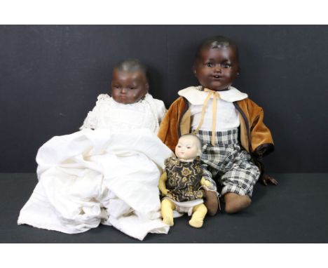 Three Armand Marseille Bisque Head Dolls, including Black Doll with impressed marks 352.17, 52cm high, Black Baby Doll with i