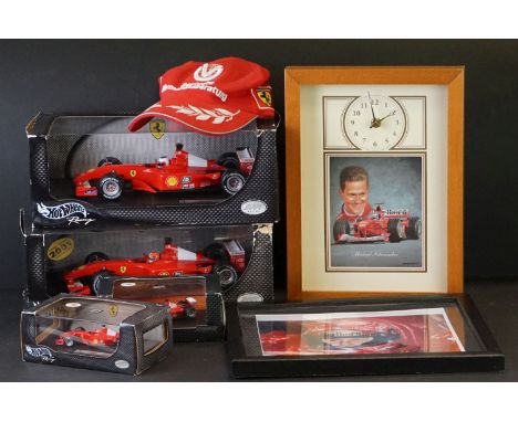 Four boxed Mattel Hot Wheels Racing F1 Ferrari diecast models to include 1/43 50213 Michael Schumacher F2001, 1/43 26748 Mich