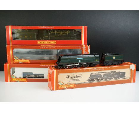 Four boxed Hornby OO gauge locomotives to include R074 BR Battle of Britain 41 Squadron, R315 LMS 2-9-0 Loco Class 8F, R324 L