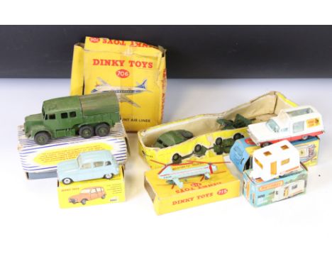 Six boxed diecast models to include 4 x Dinky examples (518 Renault 4L - in pale blue, 689 Medium Artillery Tractor - tatty b