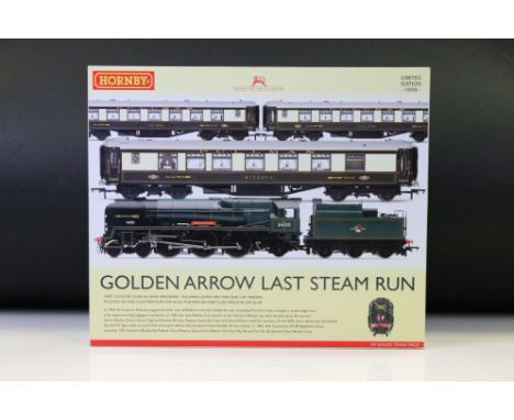 Boxed ltd edn Hornby OO gauge R3400 Golden Arrow Last Steam Run Train Pack, complete with certificate, ex 