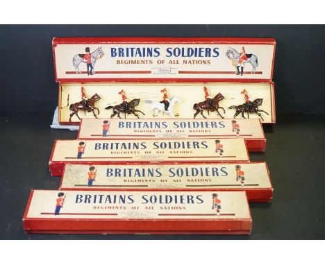 Five boxed Britains ' Regiments Of All Nations ' metal figure sets to include No. 2073 Royal Air Force - marching at the slop