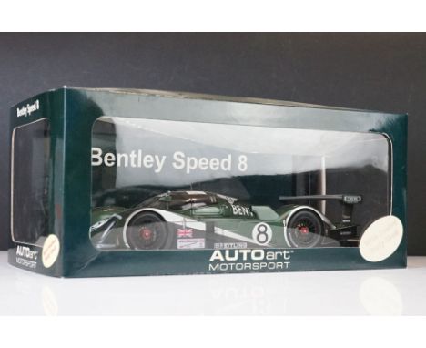Boxed AUTOart 1:18 Bentley Speed 8 Le Mans 2003 diecast model, No.80353. Diecast ex, box shows window squash &amp; slight fad
