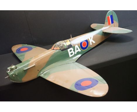 Kit built &amp; hand painted fibreglass Spitfire model with motor, approx wingspan of 43.5" 