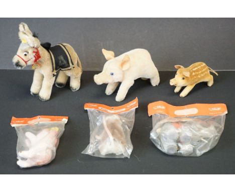 Six Steiff Animals including Pieps 500/4308.05, Elefant 0500/07 and Pig 3970.07 (all still sealed in original retail bags wit