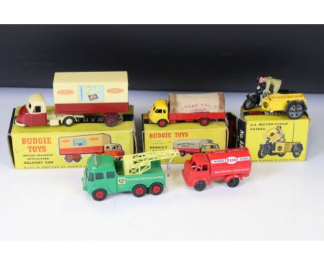 Three boxed Budgie Toys diecast models to include BR Delivery Van Hard Top with Cadbury's decals, AA Motor Cycle Patrol (miss