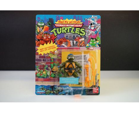 Teenage Mutant Hero Turtles - Original carded Playmates Bandai TNMT Wacky Action Sword Slicing Leonardo figure, unpunched, UK