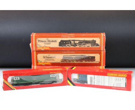 Five boxed Hornby OO gauge locomotives to include R310 BR 4-6-2 Battle of Britain Class Lord Beaverstock, R074 BR Battle of B