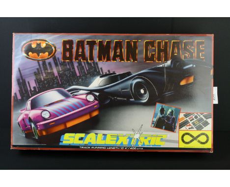Boxed Scalextric Batman Chase with both Batmobile and Joker's Car slot cars, appears complete/close and with instructions 