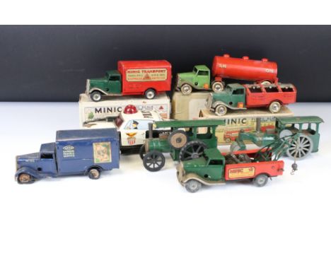 Three boxed Triang Minic tin plate clockwork models to include Delivery Van (Minic Transport Decals, with key), Dust Cart &am