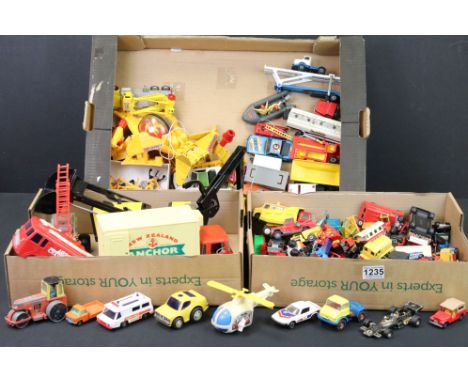 Over 40 play worn diecast, tin plate &amp; plastic models, featuring mid 20th C examples, to include Dinky, Corgi, Matchbox, 