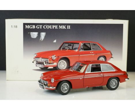 Boxed AutoArt Millennium 1/18 MGB GT Coupe Mk II diecast model (diecast vg; box shows some discolouring, a small tear and sli
