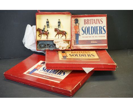 Three boxed Britains ' Regiments Of All Nations ' metal figure sets to include 146 - Royal Army Service Corps Waggon (tatty b