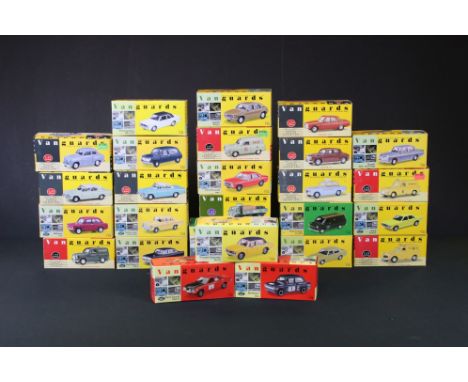 26 Boxed Vanguards diecast models, mostly 1:43 scale, to include VA06604 Ford Transit Van Telecommunications Set (missing fig