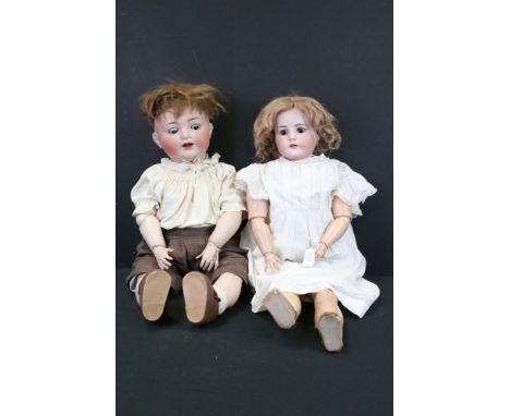 Max Handwerck Bebe Elite Bisque Head Doll, impressed marks 286/10, sleeping brown glass eyes and open mouth showing teeth, co