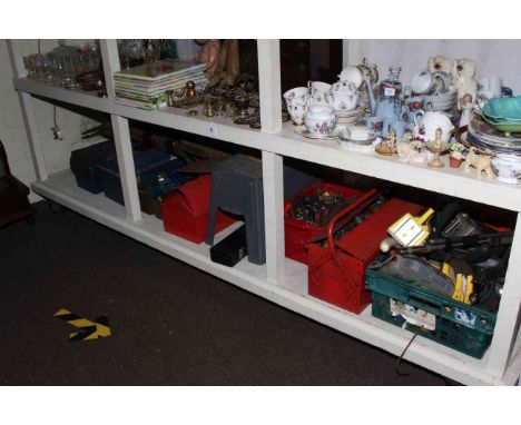 Large collection of tools, tool boxes, garden tools, flute, etc.
