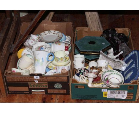 Two tray boxes of ceramics including Shelley, Royal Doulton, James Peters Worcester, Wedgwood, etc.