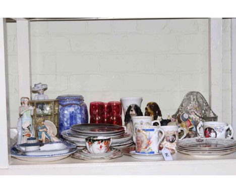 Commemorative china, figurines, collectors, plates, Ringtons caddy, glassware, etc.