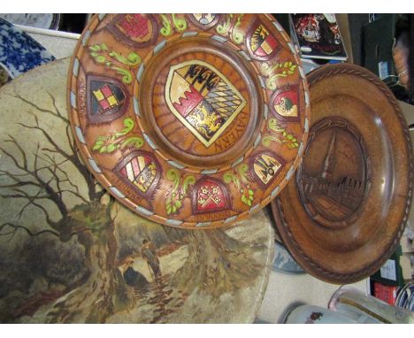 An antique Tole ware bread plate with reg. number and three others      