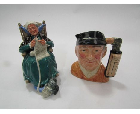 A Royal Doulton small Character Jug Golfer and a Royal Doulton "Twilight" figure, model no. HN2256 (2)