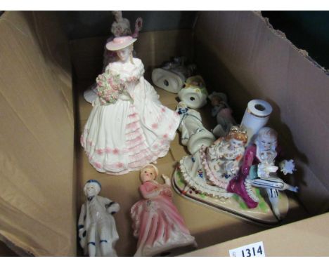 A quantity of figural ceramics including Royal Worcester "Splendour at Court" and Coalport "Rose" ladies