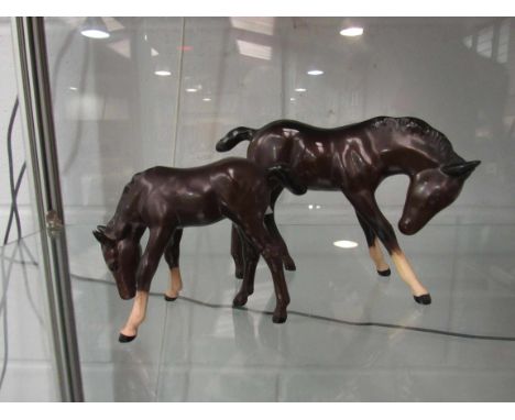 A large Beswick Foal in brown gloss, head down, model no 947 and Beswick Foal grazing in brown gloss, model no 946   