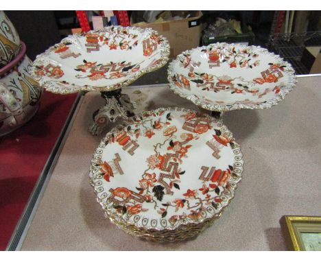 A 19th Century Samuel Radford Ltd part dessert set comprising two comports and six plates    