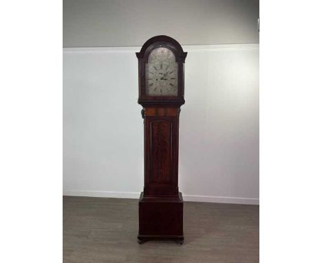 EARLY 19TH CENTURY MAHOGANY LONGCASE CLOCK,by James Hodge of Mid Calder, with two train eight day movement, the silvered dial