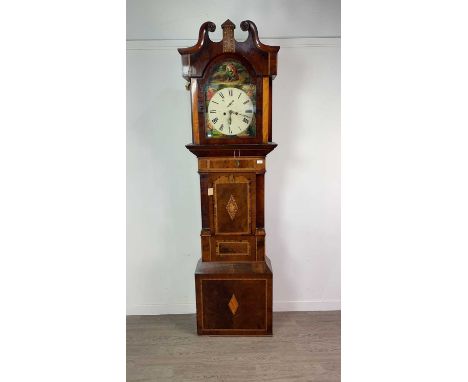 19TH CENTURY MAHOGANY AND PARQUETRY LONGCASE CLOCK,maker likely T. Hamilton of Wishaw, with two train eight day movement, the