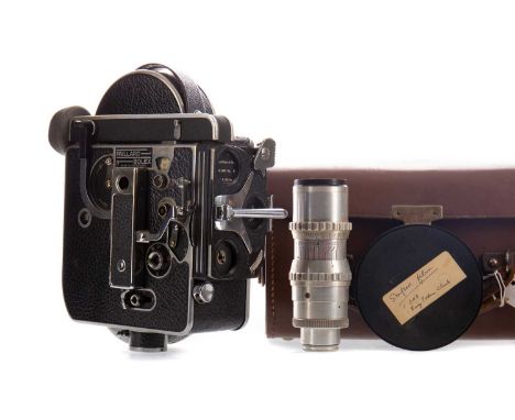 PAILLARD BOLEX H16-40 CINE CAMERA,serial no. 148680, with a Berthiot Tele-Cinor 1:4.5 F=145 lens, housed in a Paillard Bolex 